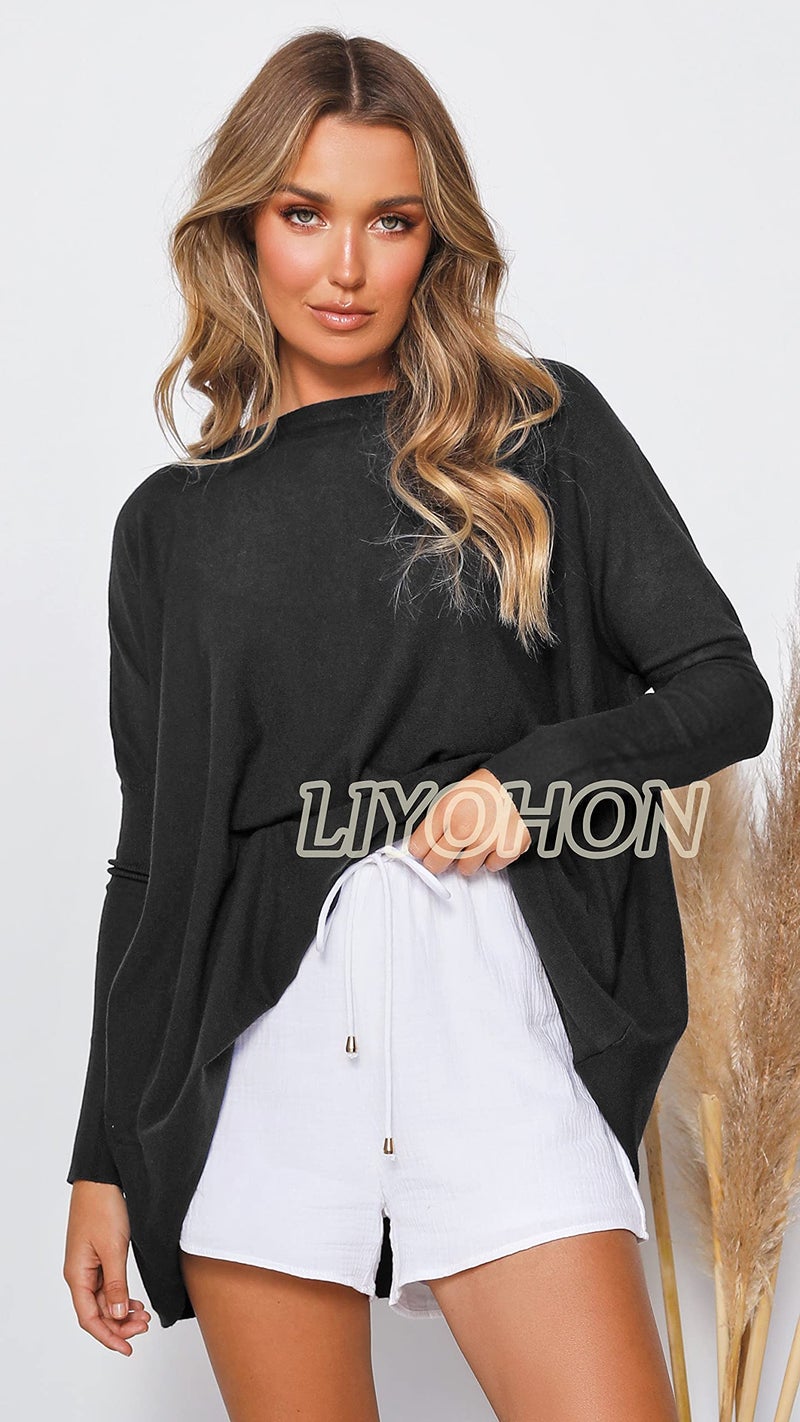 LIYOHON Oversized T Shirts for Women Tunic Tops to Wear with Leggings Long Sleeve Fall Sweaters Dressy Tops Black-L - Image 4